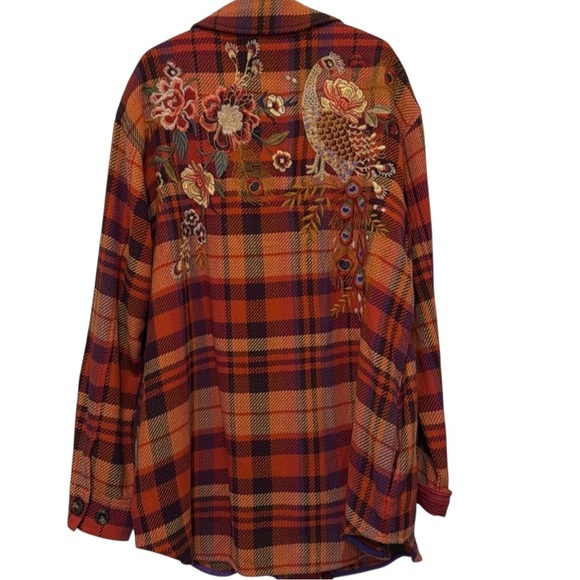JOHNNY WAS Ananke Plaid Embroidered Shirt Jacket Oranges Size Medium NWT - Picture 6 of 9